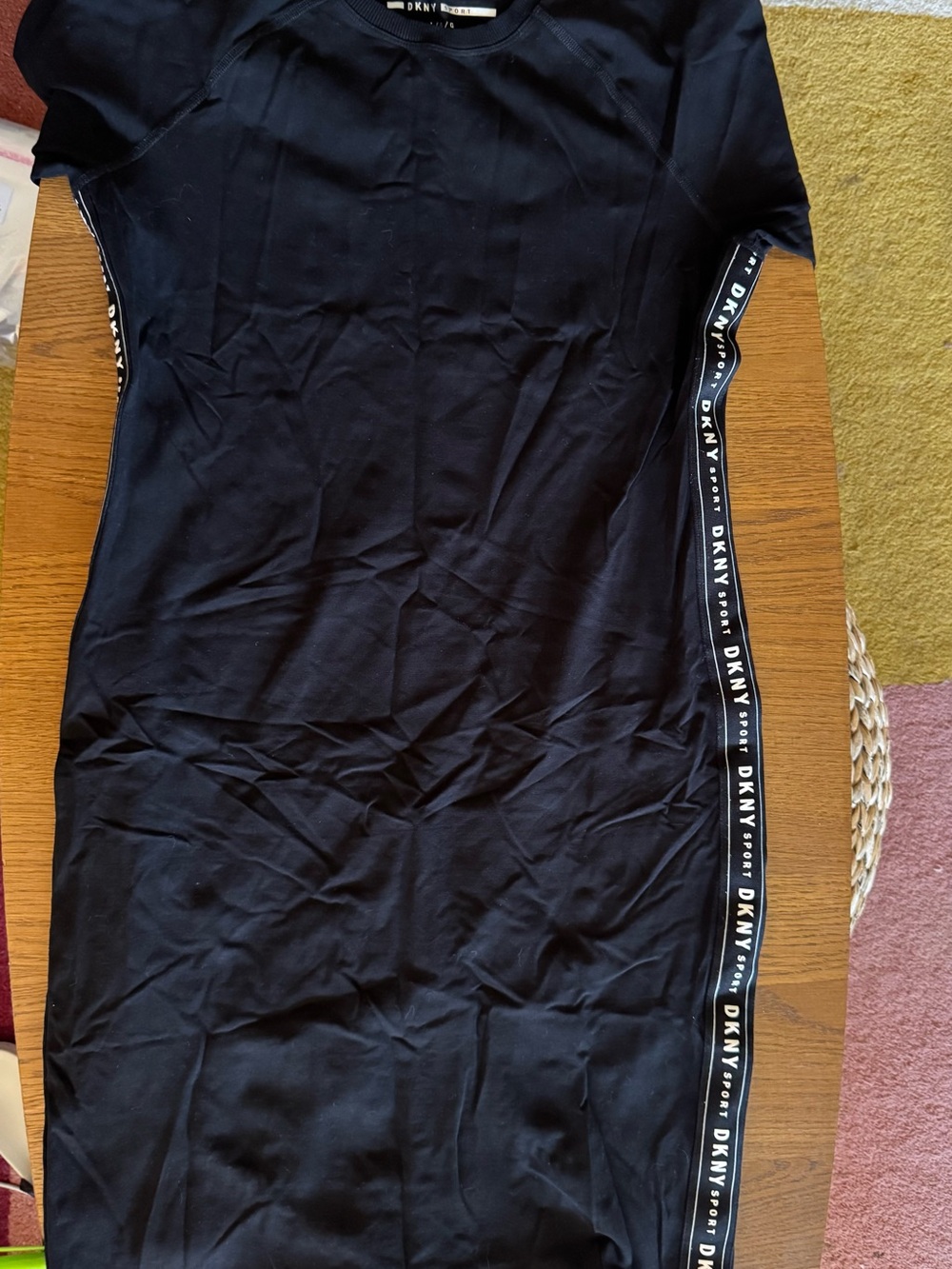 DKNY Black Midi Bodycon Dress with Branded Side Tape